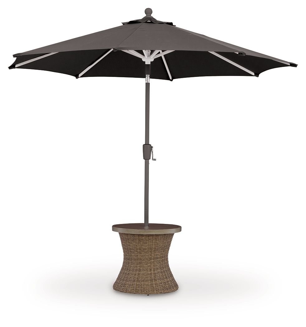 Laguna Heights - Round End Table With Umbrella Option - Beige - Hornell Furniture Outlet