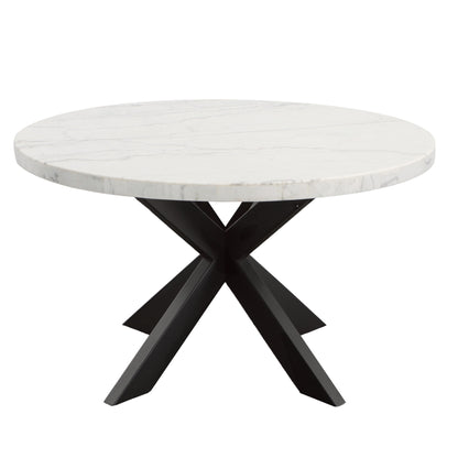 Xena - Marble Top Round Table - White / Black - Hornell Furniture Outlet