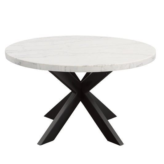Xena - Marble Top Round Table - White / Black - Hornell Furniture Outlet