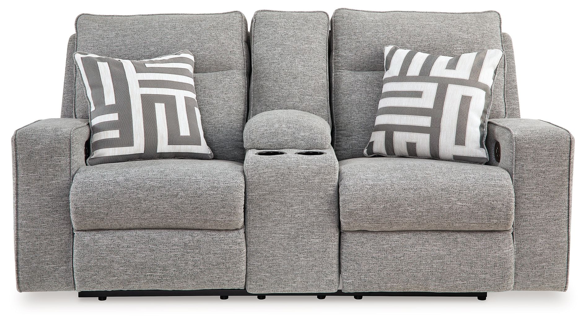 Biscoe - Pewter - Power Reclining Loveseat With Console /Adj Headrest - Hornell Furniture Outlet