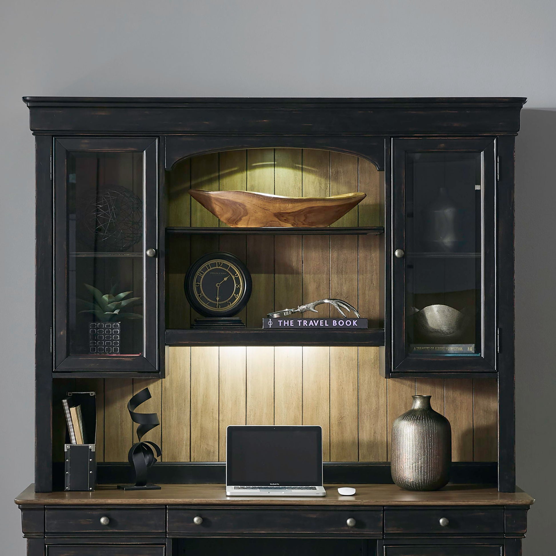 Meritage - Jr Executive Credenza Hutch - Aged Charcoal - Hornell Furniture Outlet