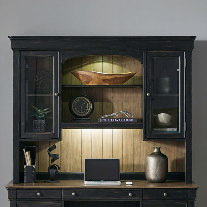 Meritage - Jr Executive Credenza Hutch - Aged Charcoal - Hornell Furniture Outlet