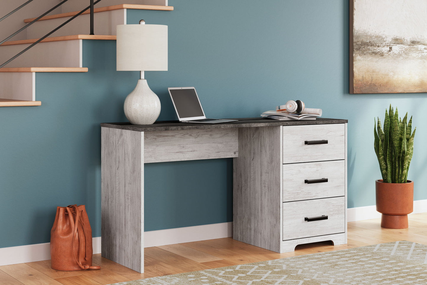 Shawburn - White / Dark Charcoal Gray - Home Office Desk - Hornell Furniture Outlet