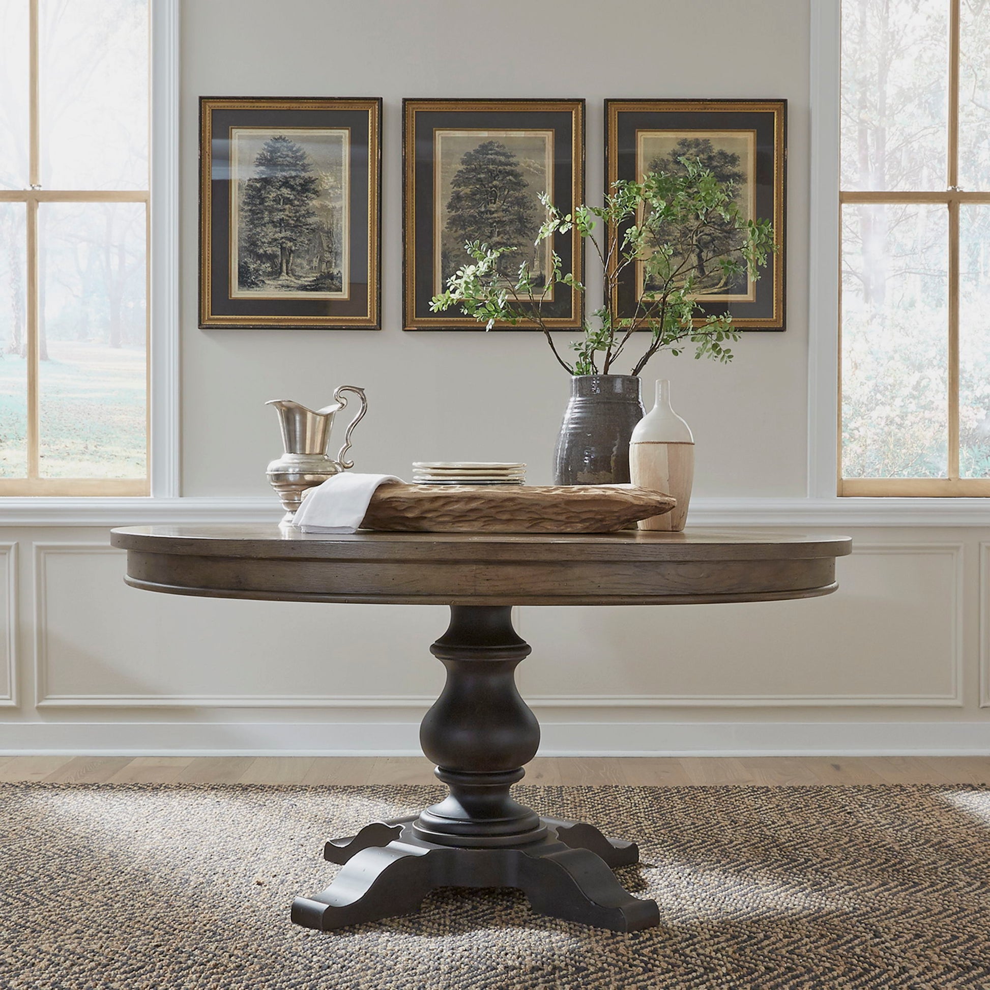 Americana Farmhouse - Pedestal Table - Dark Brown - Hornell Furniture Outlet