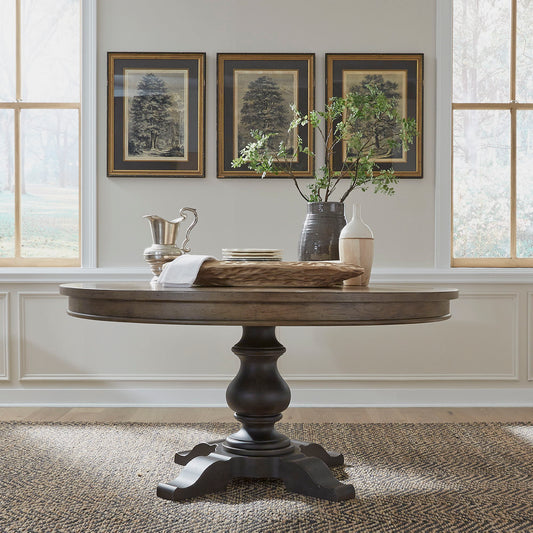 Americana Farmhouse - Pedestal Table - Dark Brown - Hornell Furniture Outlet