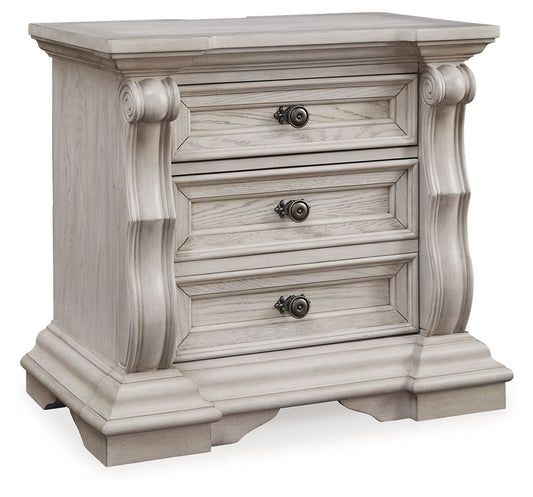 Bruchandi - Antique White - Three Drawer Night Stand - Hornell Furniture Outlet