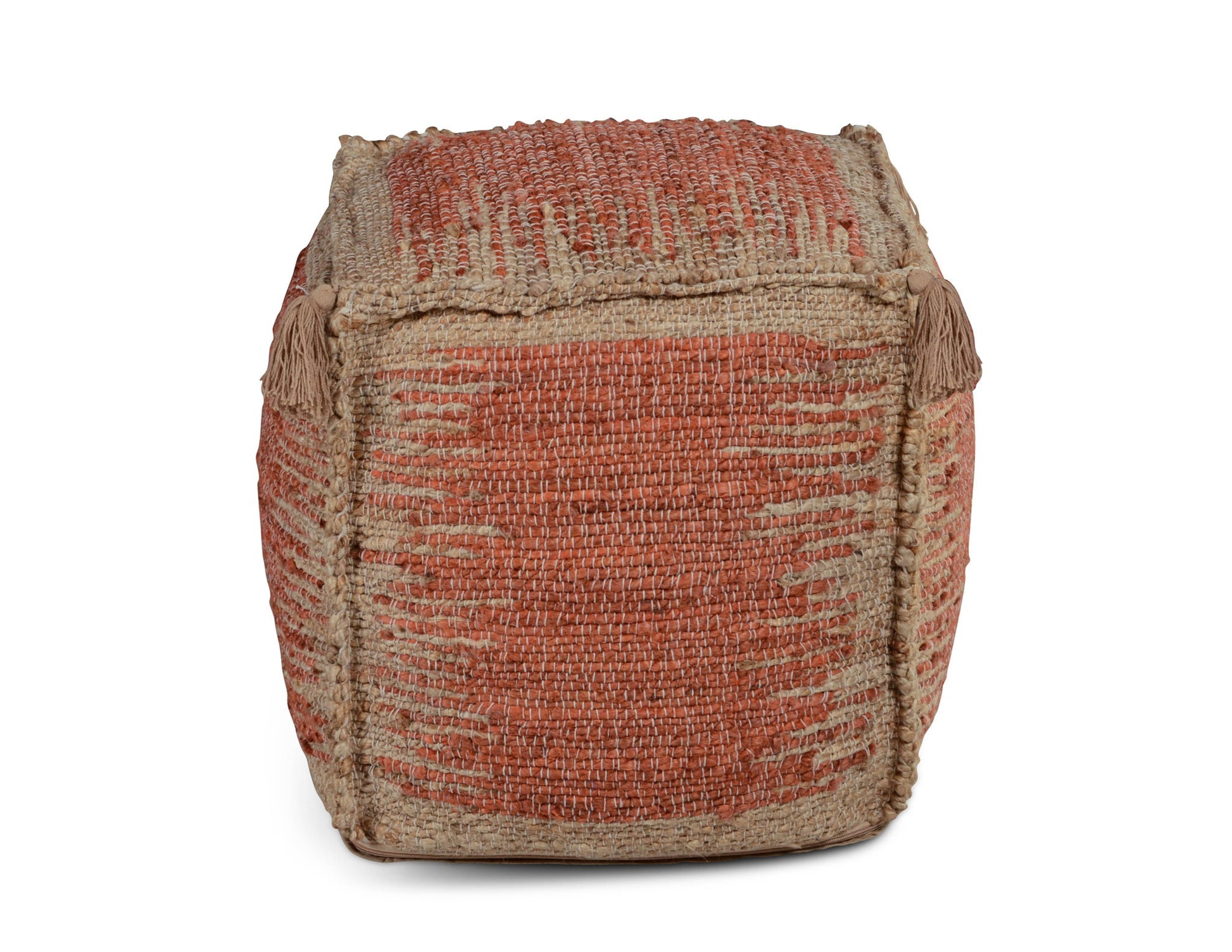 Jafar - Square Handwoven Jute Pouf - Red - Hornell Furniture Outlet