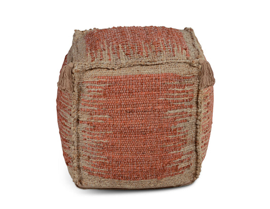 Jafar - Square Handwoven Jute Pouf - Red - Hornell Furniture Outlet