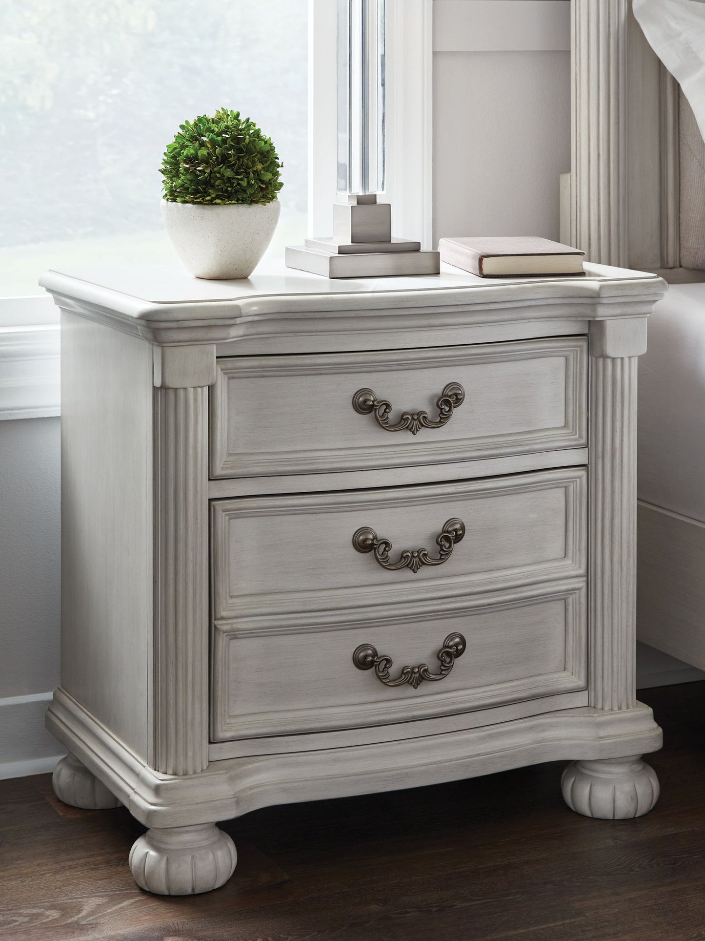 Montelaine - Antique White - Three Drawer Night Stand - Hornell Furniture Outlet