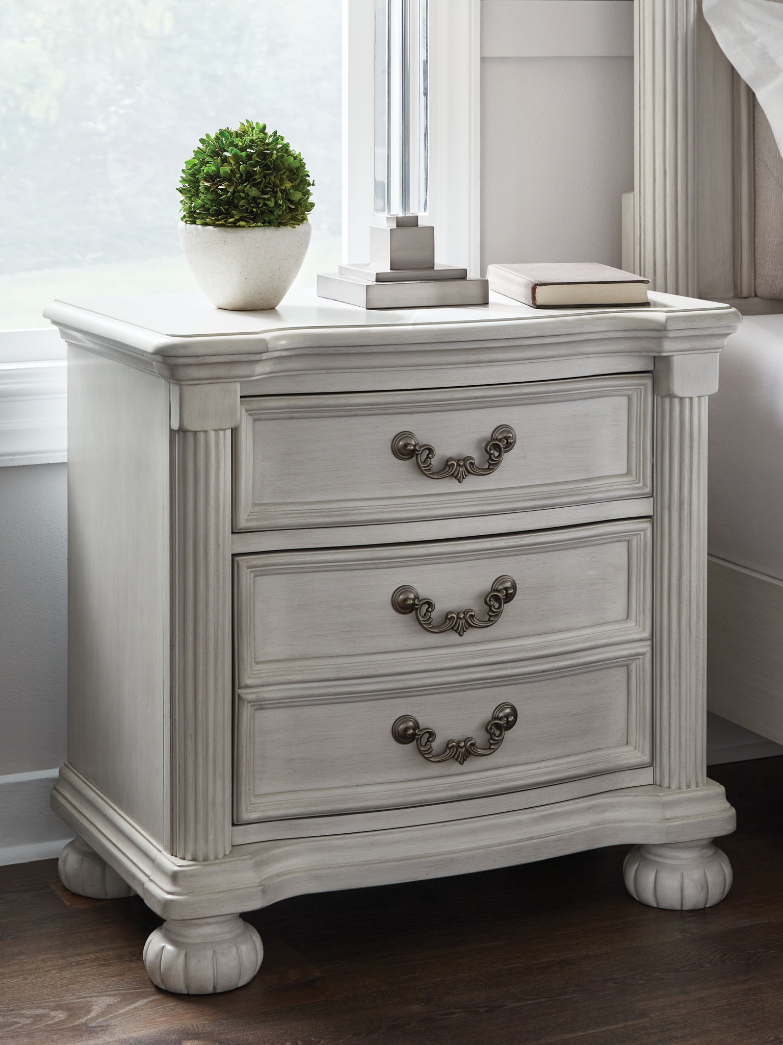 Montelaine - Antique White - Three Drawer Night Stand - Hornell Furniture Outlet