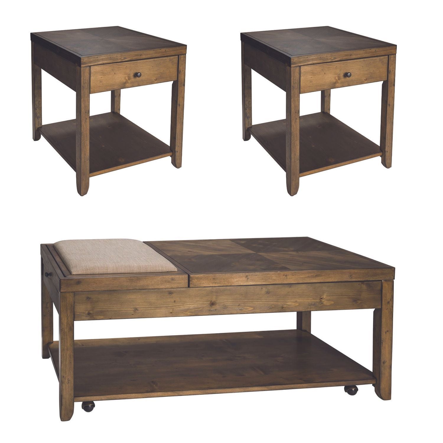 Mitchell - 3 Piece Table Set (1 Cocktail 2 End Tables) - Dark Brown - Hornell Furniture Outlet