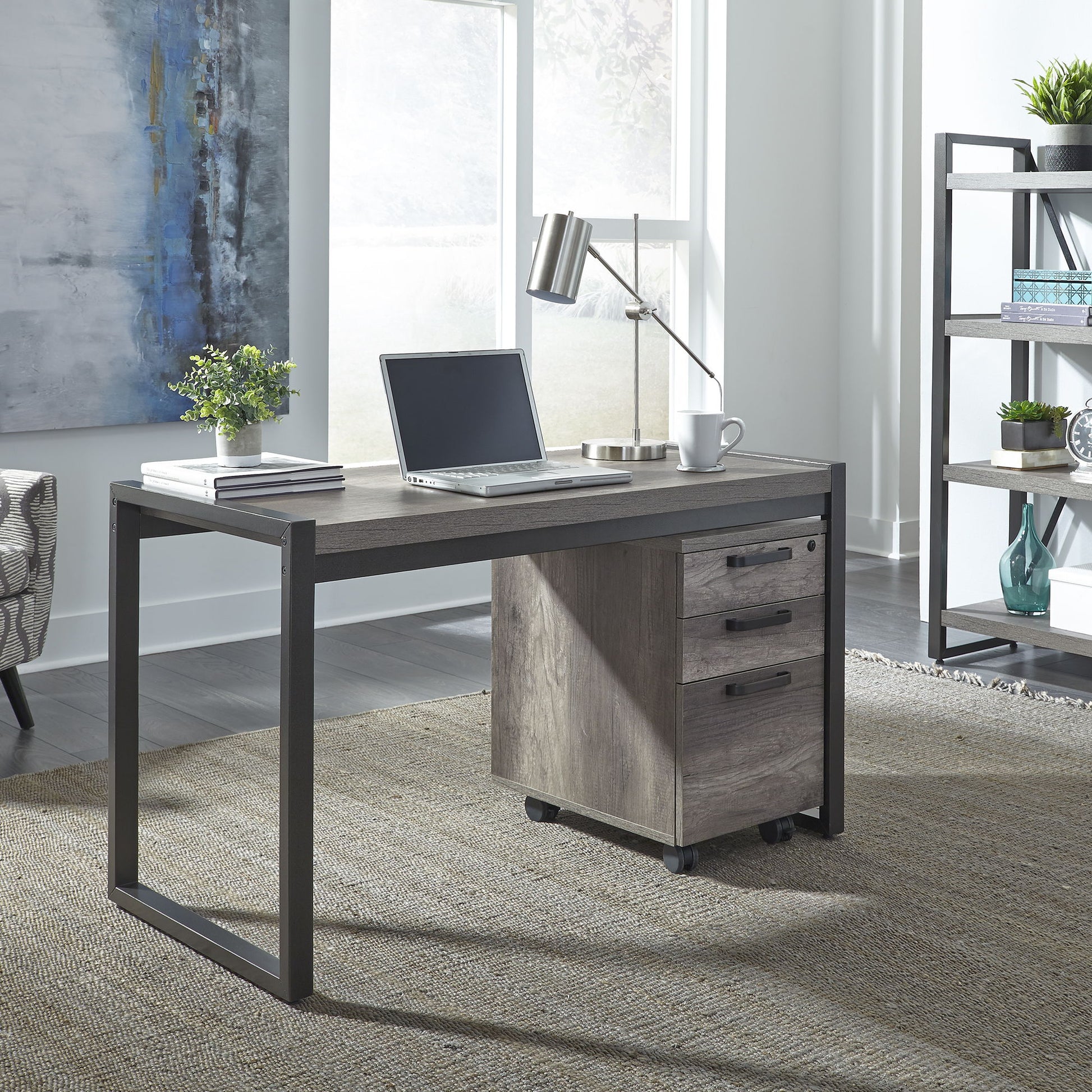 Tanners Creek - 2 Piece Home Office Desk Set - Dark Gray - Hornell Furniture Outlet