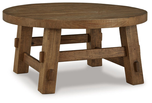 Mackifeld - Warm Brown - Round Cocktail Table - Hornell Furniture Outlet