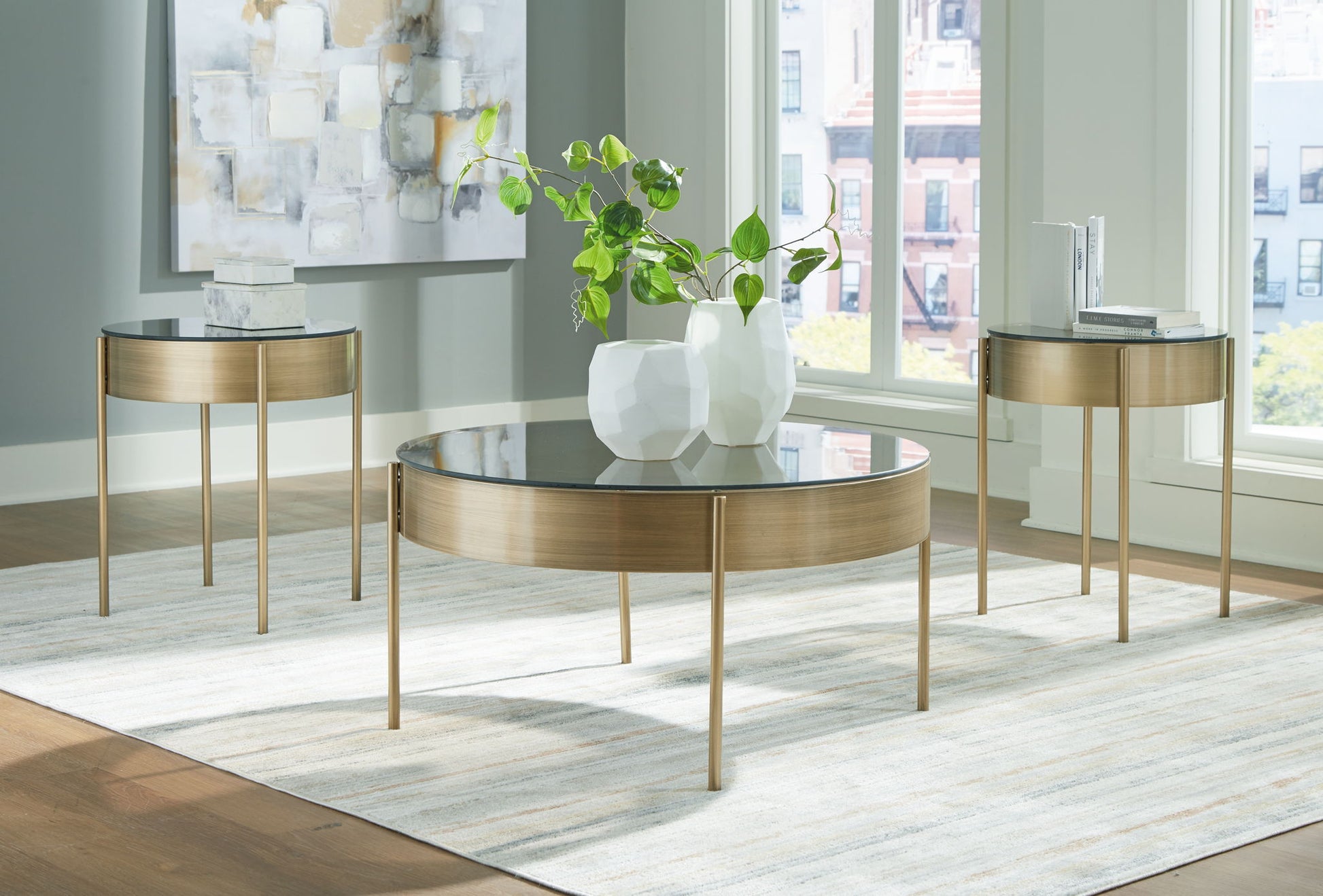 Jettaya - Brushed Brass - Occasional Table Set (Set of 3) - Hornell Furniture Outlet