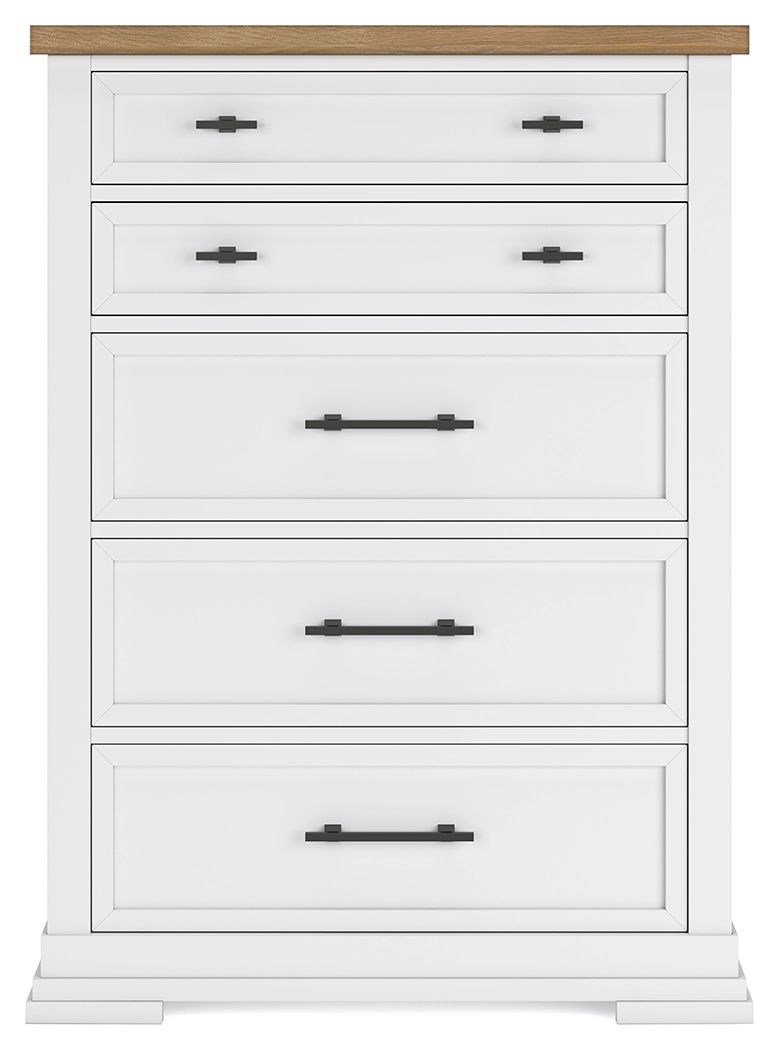 Ashbryn - White / Natural - Five Drawer Chest - Hornell Furniture Outlet