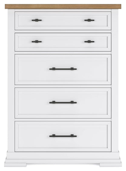 Ashbryn - White / Natural - Five Drawer Chest - Hornell Furniture Outlet