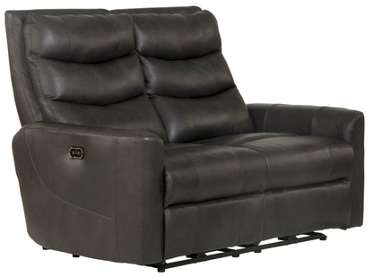 Bosa - Leather Power Reclining Loveseat - Charcoal - Hornell Furniture Outlet