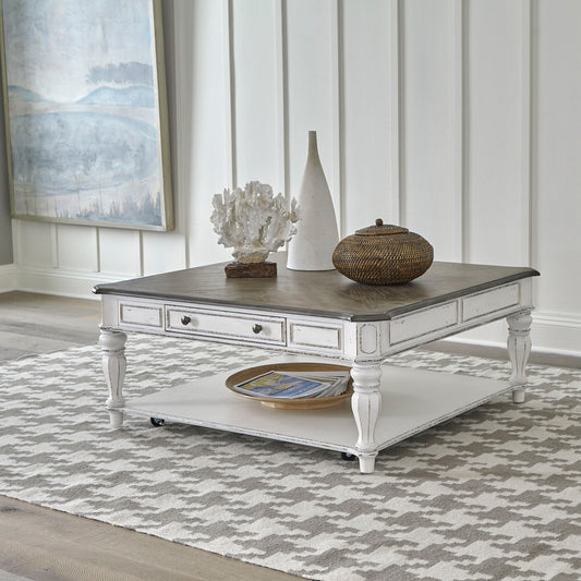 Magnolia Manor - Oversized Square Cocktail Table - White - Hornell Furniture Outlet