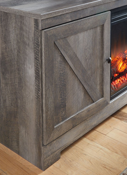 Wynnlow - Gray - Entertainment Center - TV Stand With Glass/Stone Fireplace Insert - Hornell Furniture Outlet