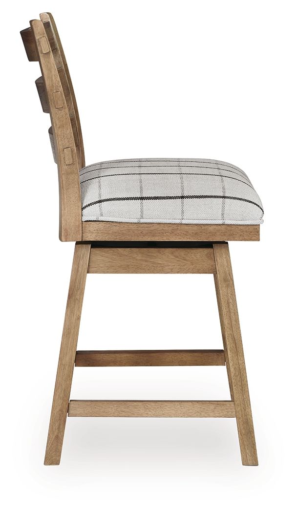 Ridgester - Upholstered Swivel Barstool (Set of 2) - Light Brown - Hornell Furniture Outlet