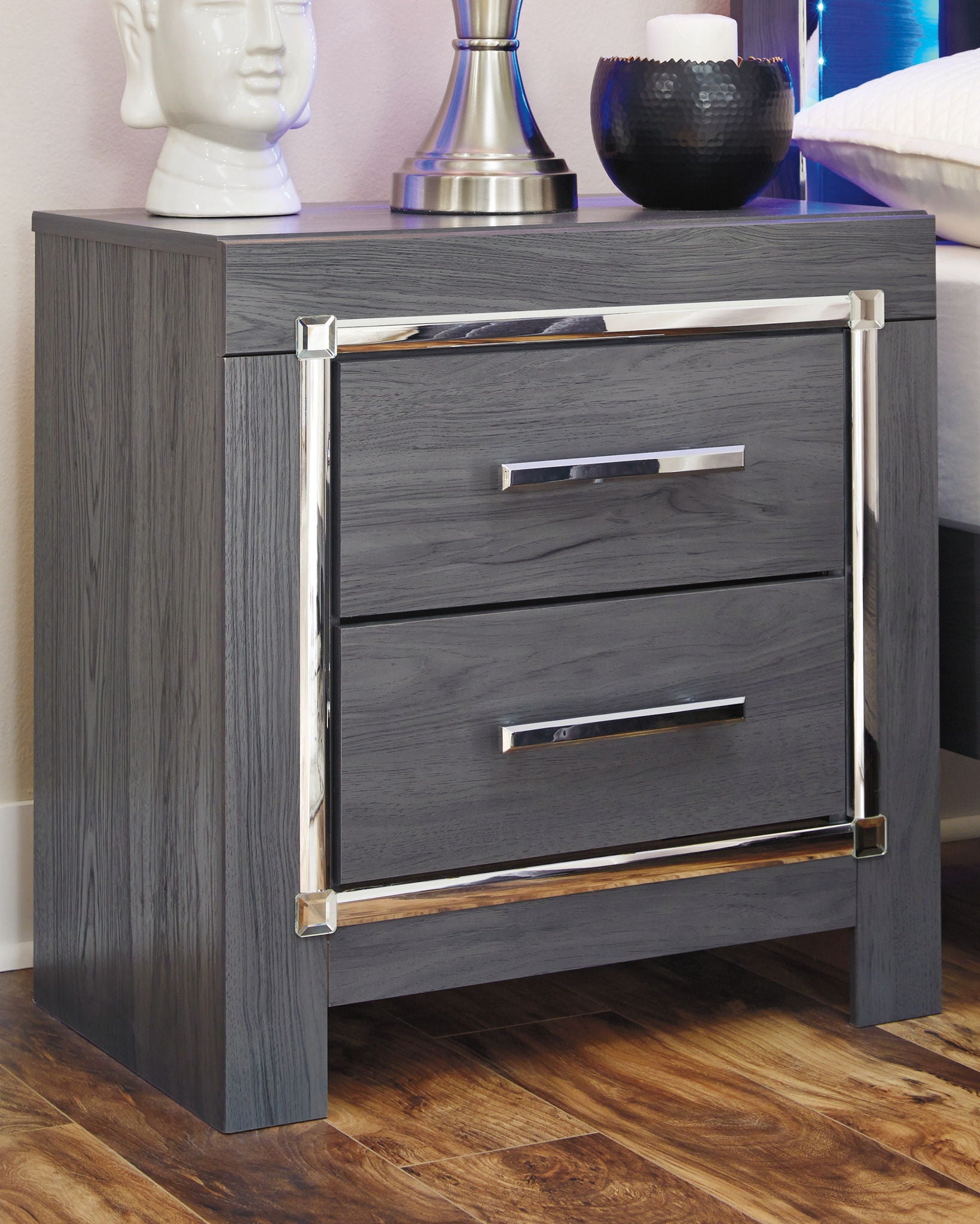 Lodanna - Gray - Two Drawer Night Stand - Hornell Furniture Outlet