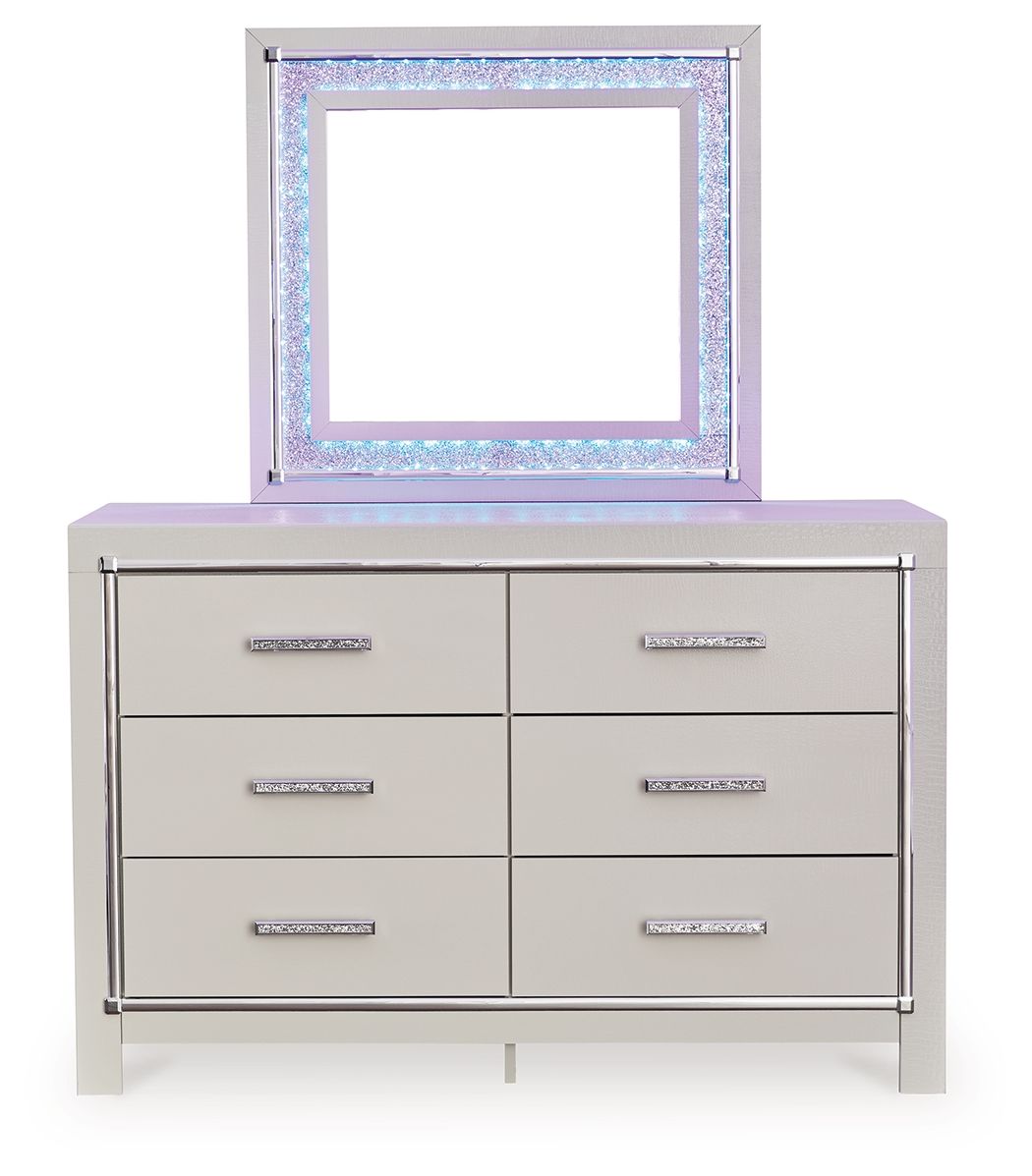 Zyniden - Silver - Dresser And Mirror - Hornell Furniture Outlet