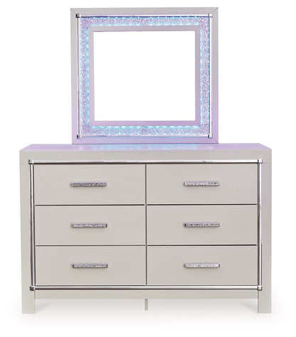 Zyniden - Silver - Dresser And Mirror - Hornell Furniture Outlet