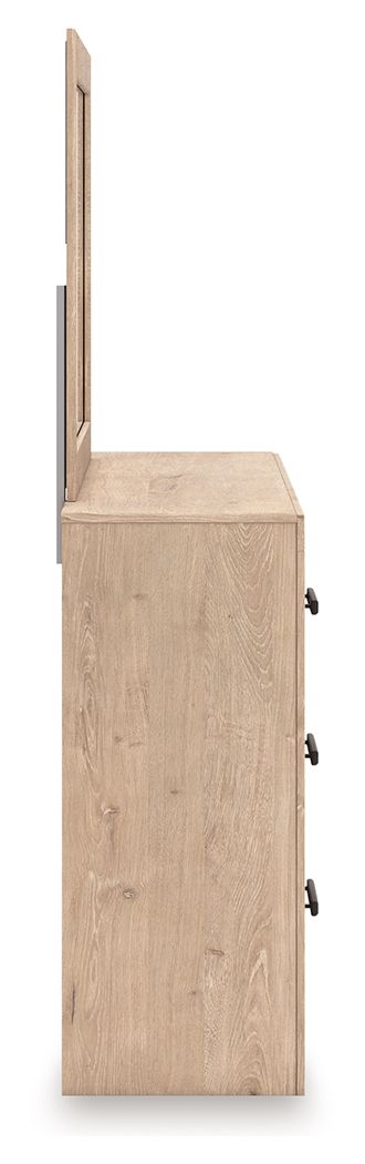Sanginlane - Tan - Dresser and Mirror - Hornell Furniture Outlet