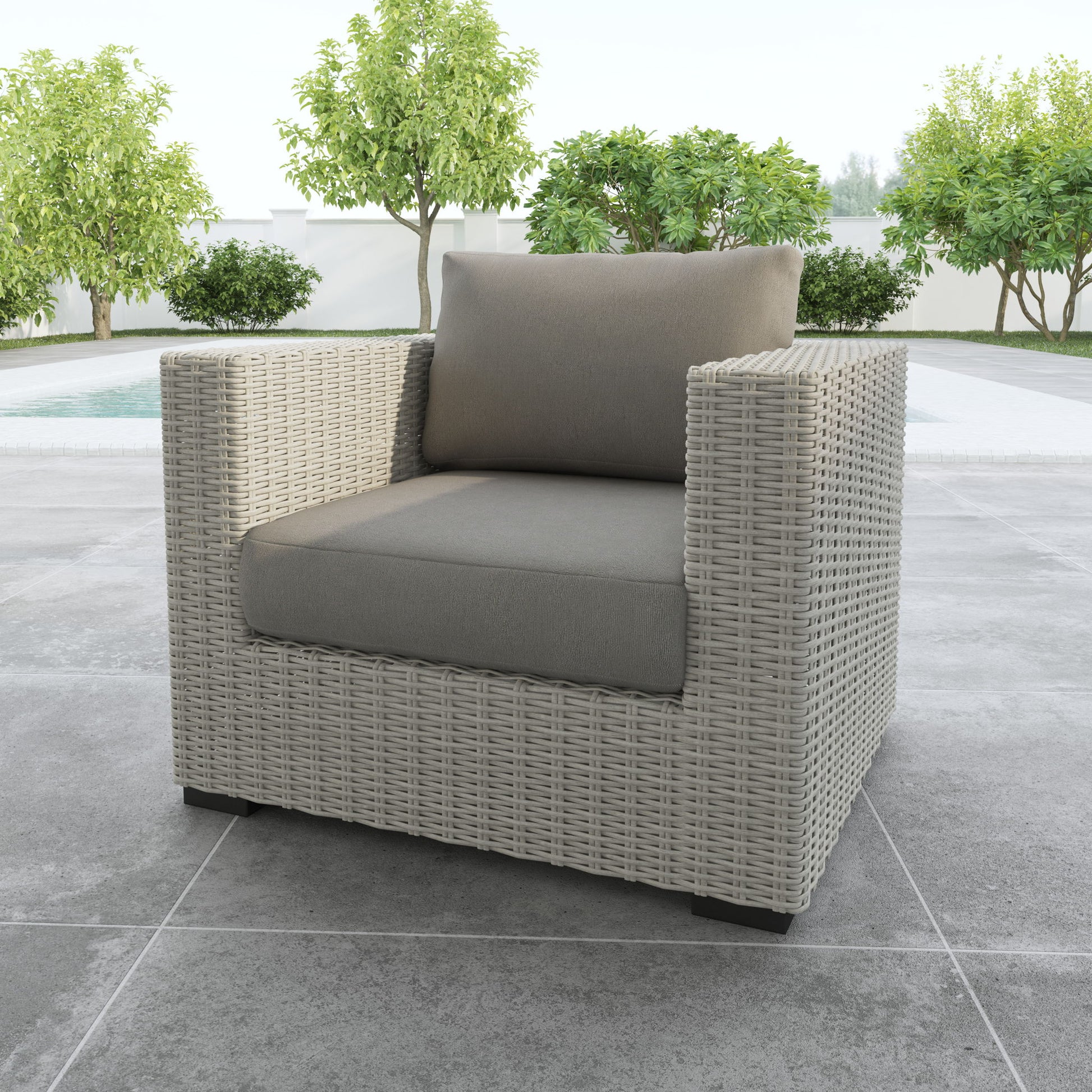 Blakley - Outdoor Lounge Chair (Set of 2) With Half - Round Wicker - Gray - Hornell Furniture Outlet