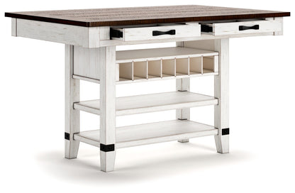 Valebeck - 5 Pc. - Counter Table With Wine Rack, 4 Swivel Stools - White / Brown - Hornell Furniture Outlet