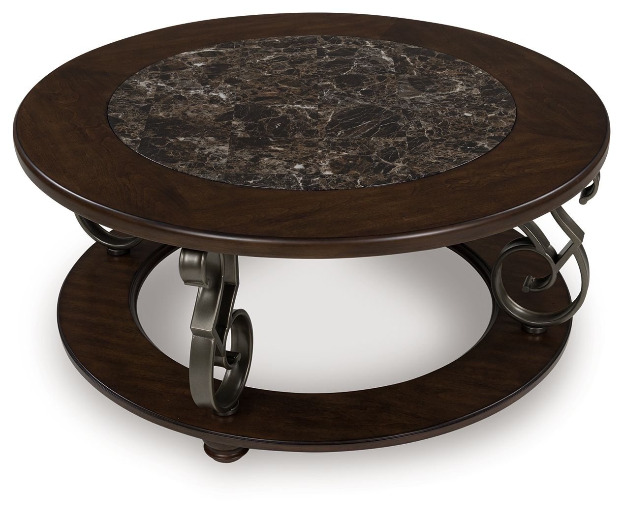 Frallyn - Dark Brown - Round Cocktail Table - Hornell Furniture Outlet