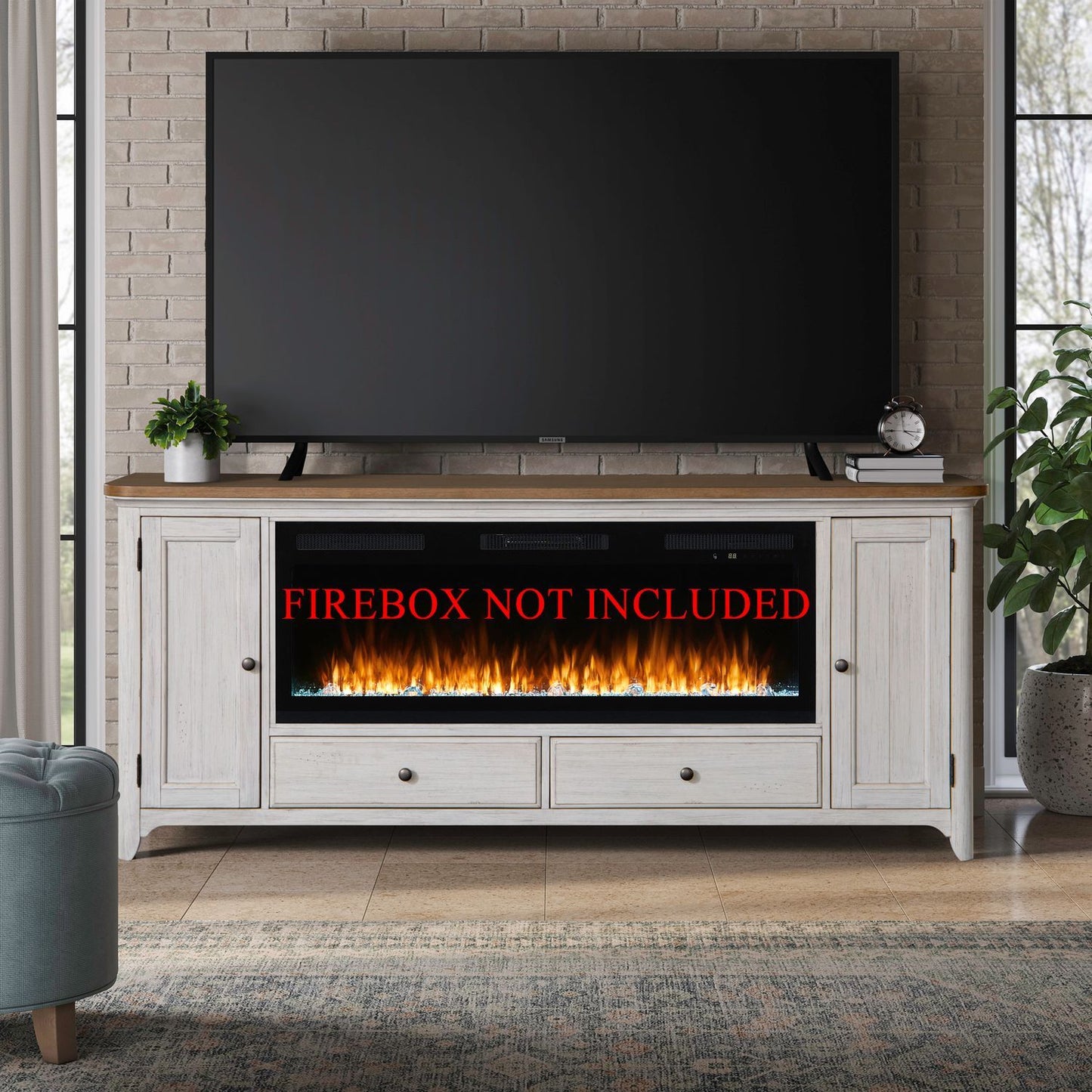 Fireplace TV Consoles - 80" Fireplace TV Console FTS - Brown - Hornell Furniture Outlet