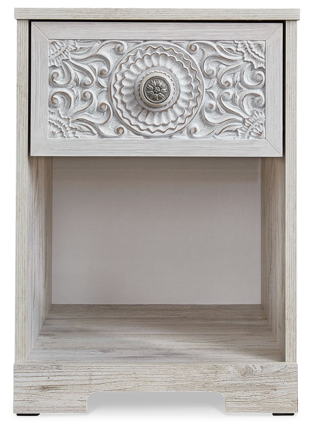 Paxberry - One Drawer Night Stand - Open Cubby - Whitewash - Hornell Furniture Outlet