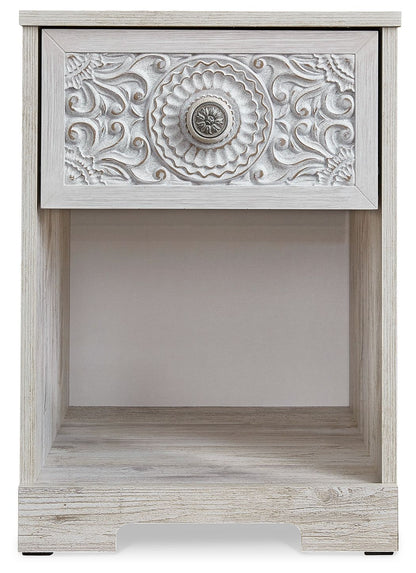 Paxberry - One Drawer Night Stand - Open Cubby - Whitewash - Hornell Furniture Outlet