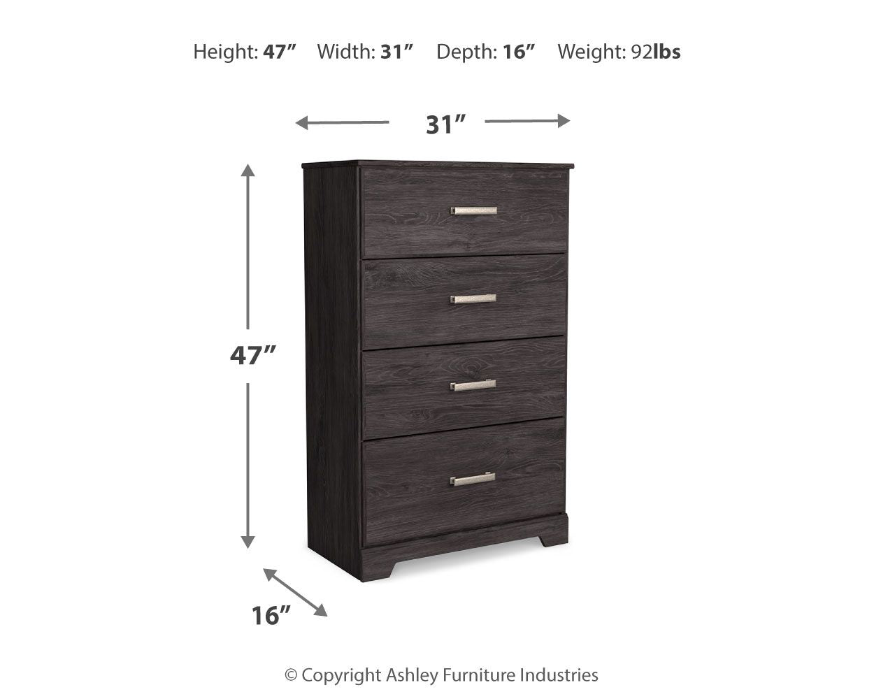 Belachime - Charcoal - Four Drawer Chest - Hornell Furniture Outlet