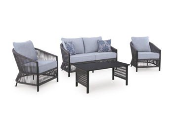 Bridges Beach - Loveseat, Lounge Chairs, Table Set (Set of 4) - Gray - Hornell Furniture Outlet