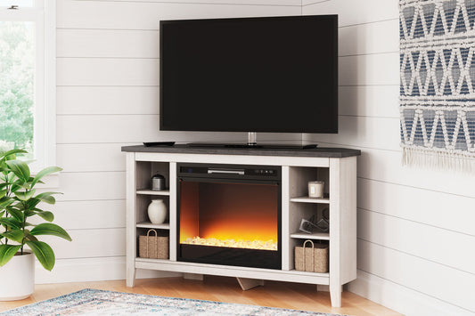 Dorrinson - Corner TV Stand With Fireplace Insert - Hornell Furniture Outlet