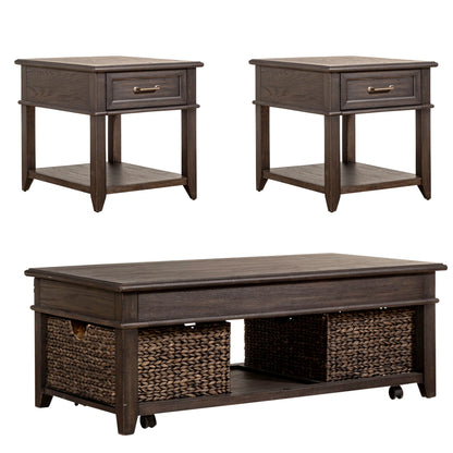 Mill Creek - 3 Piece Living Room Set (Lift Top Cocktail & 2 Drawer End Tables) - Dark Brown - Hornell Furniture Outlet