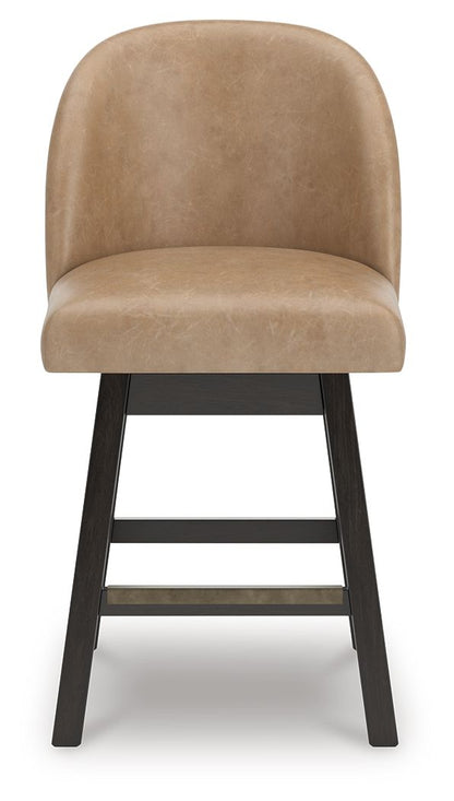 Neymorton - Upholstered Swivel Faux Leather Barstool (Set of 2) - Dark Grayish Brown - Hornell Furniture Outlet
