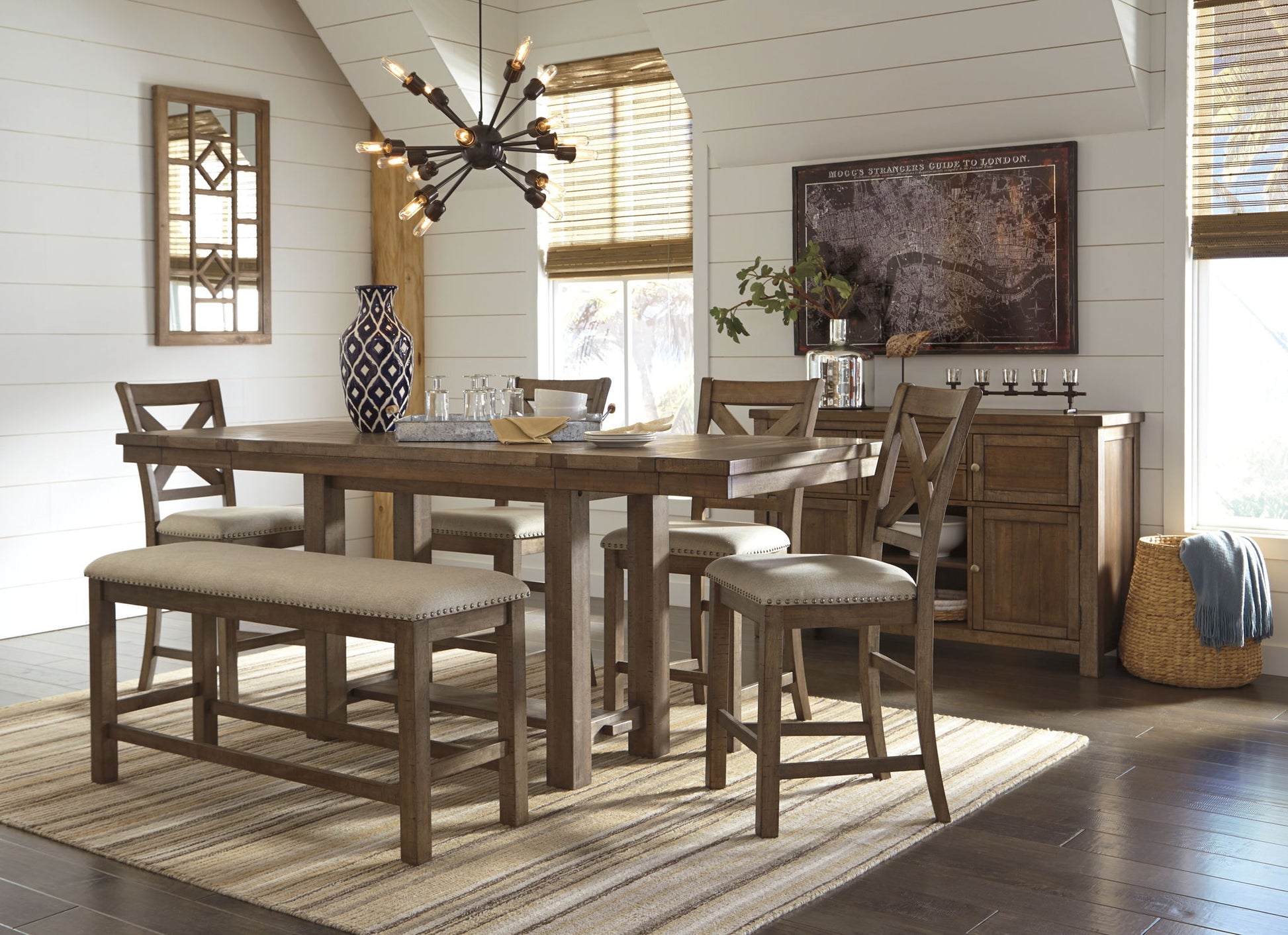 Moriville - Grayish Brown - Rectangular Dining Room Counter Extension Table - Hornell Furniture Outlet