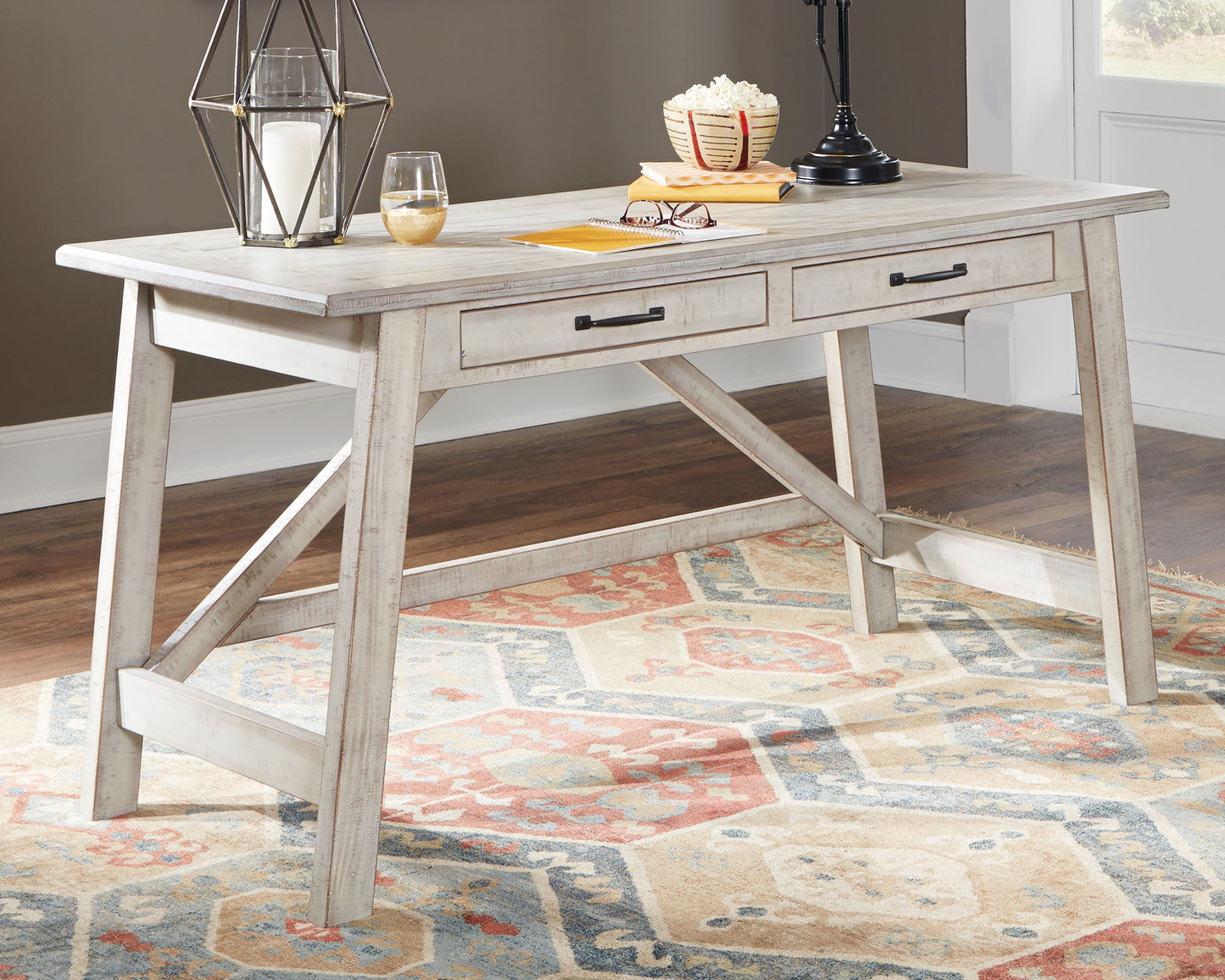 Carynhurst - Whitewash - Home Office Large Leg Desk - Hornell Furniture Outlet