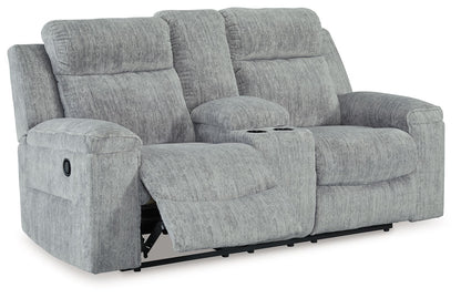 Buntington - Pewter - Dbl Reclining Loveseat with Console - Hornell Furniture Outlet