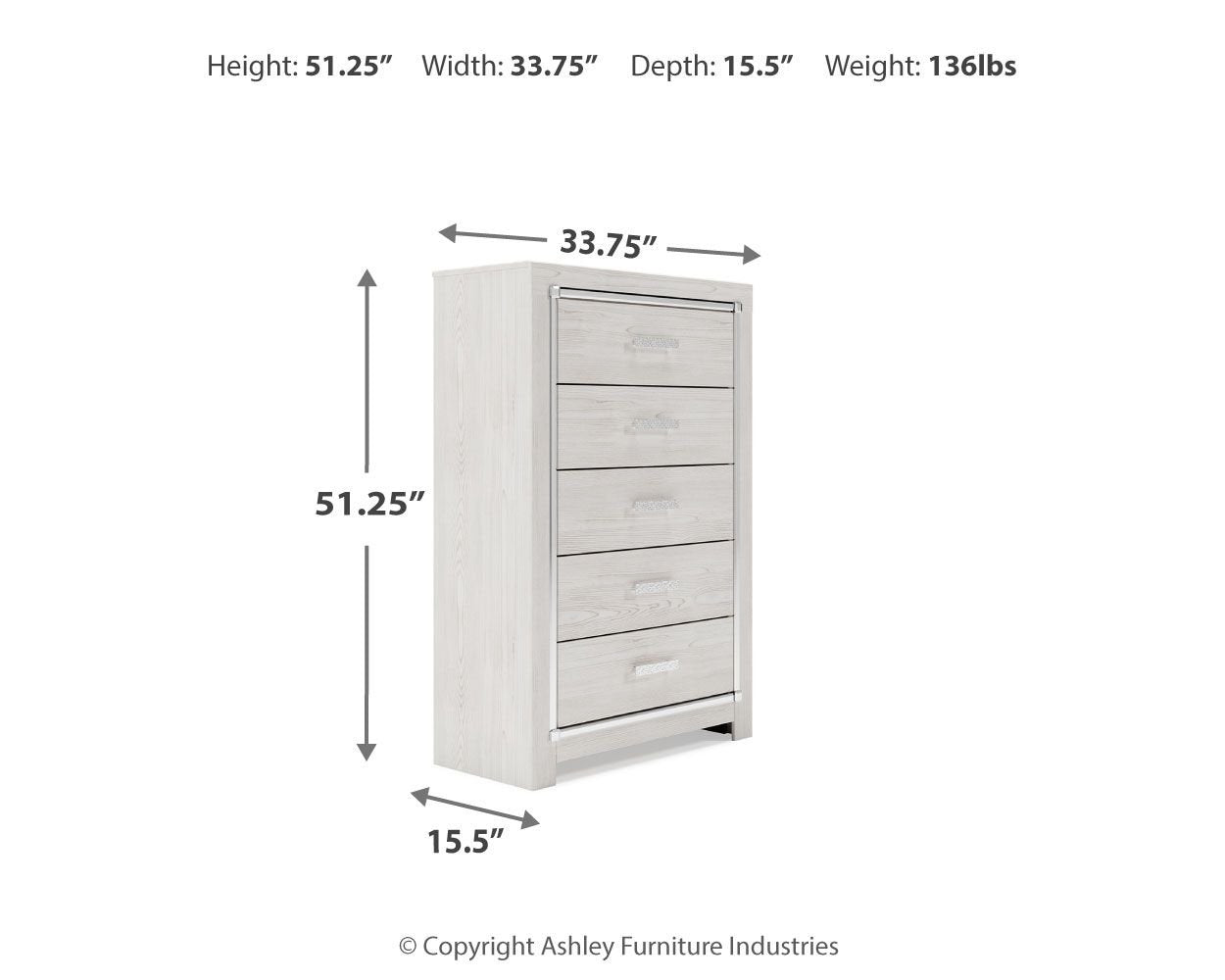 Altyra - White - Five Drawer Chest - Hornell Furniture Outlet