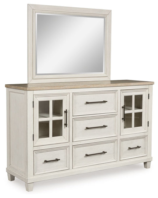 Shaybrock - Antique White / Brown - Dresser And Mirror - Hornell Furniture Outlet