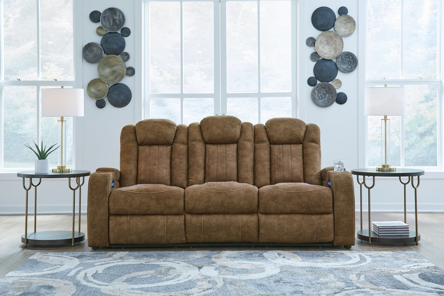 Wolfridge - 2 Pc. - Power Reclining Sofa, Power Reclining Loveseat With Console - Brindle - Hornell Furniture Outlet
