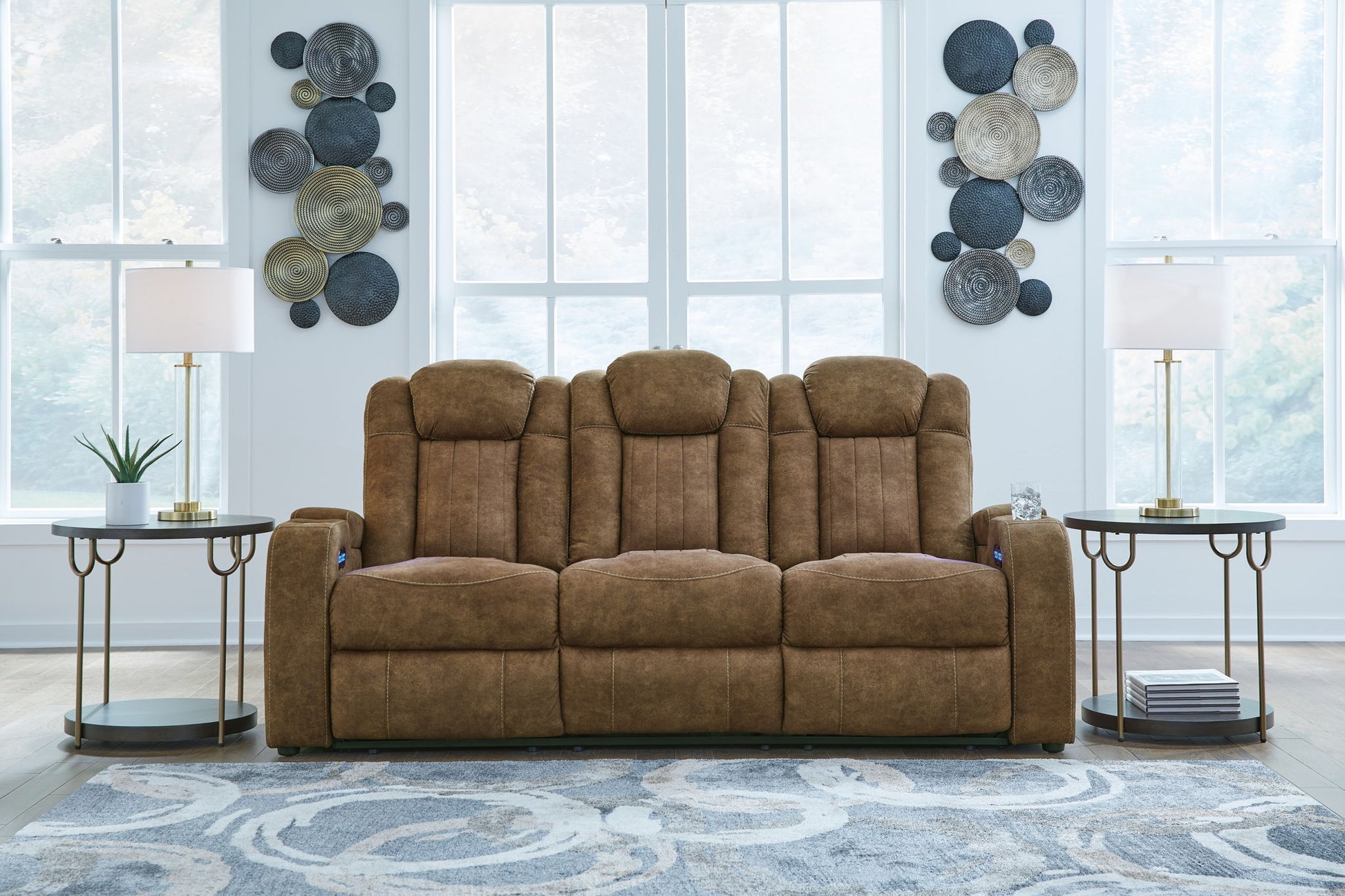 Wolfridge - 2 Pc. - Power Reclining Sofa, Power Reclining Loveseat With Console - Brindle - Hornell Furniture Outlet