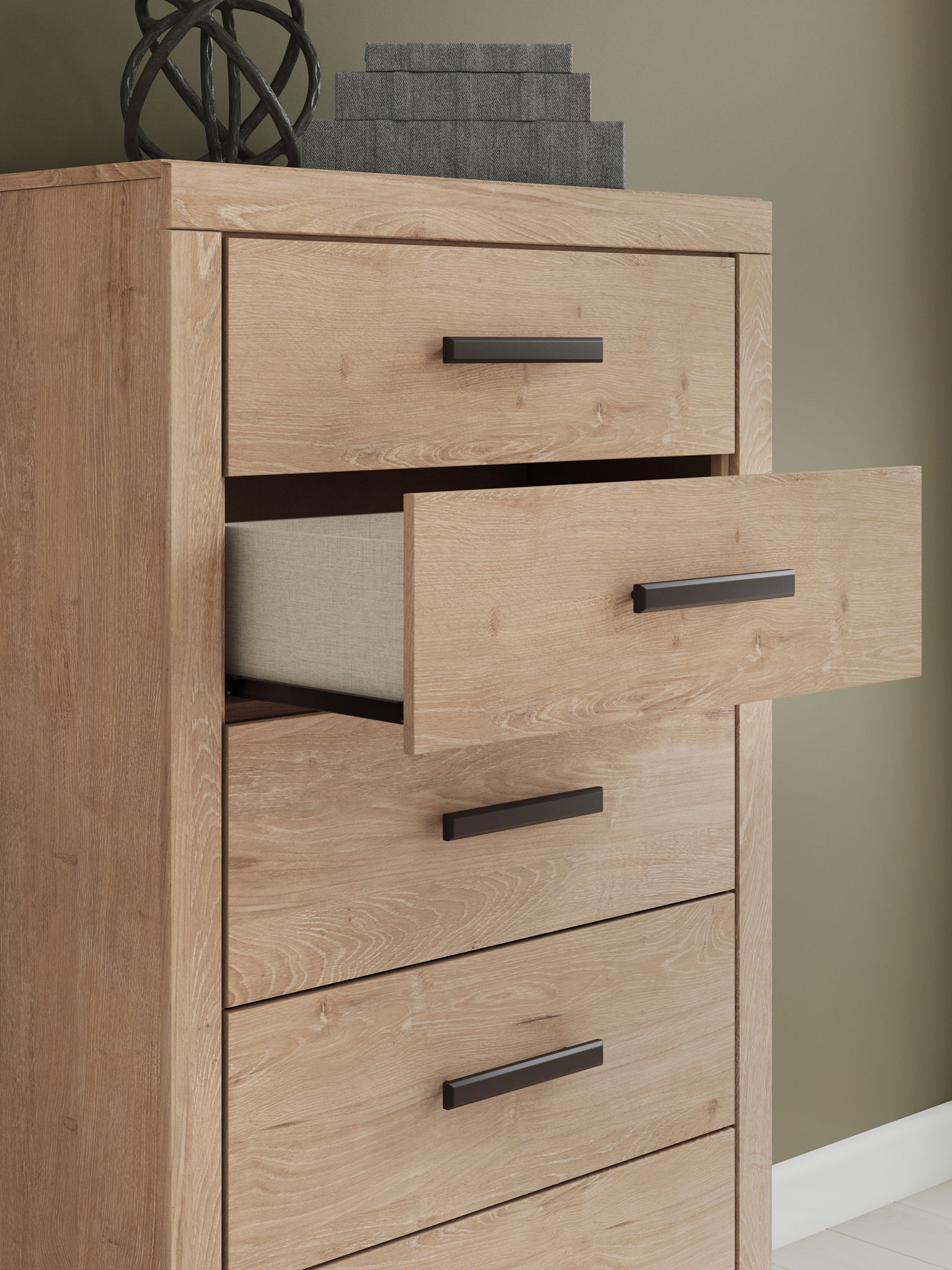 Sanginlane - Tan - Five Drawer Chest - Hornell Furniture Outlet