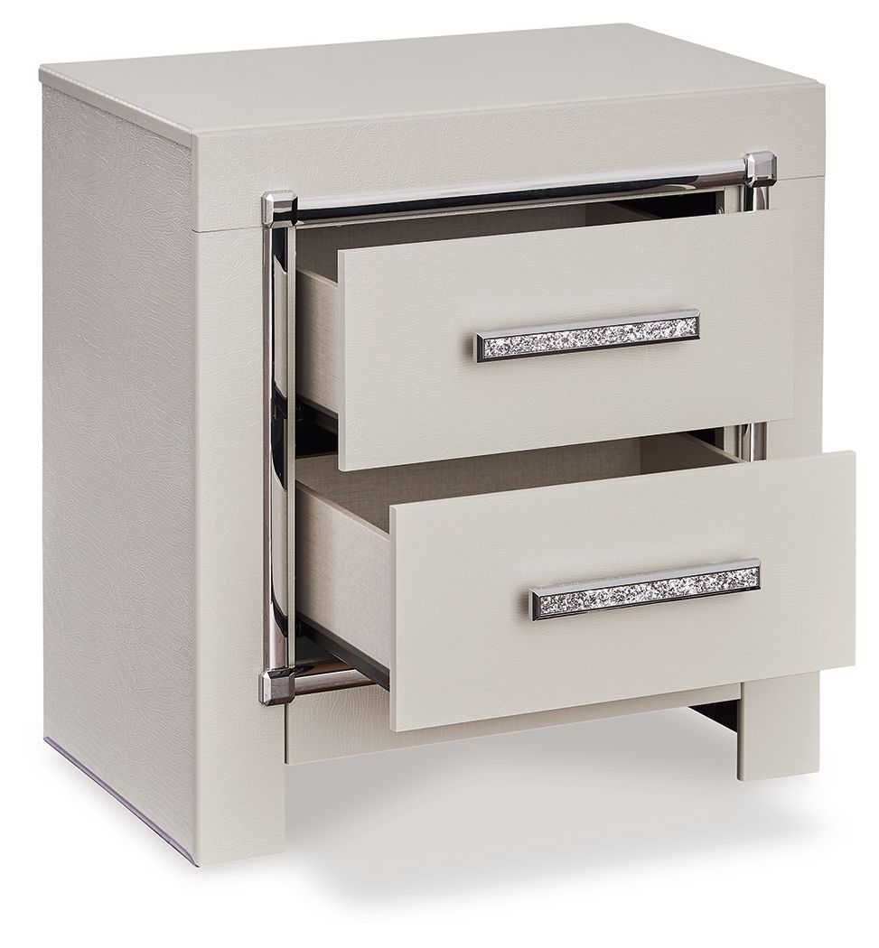 Zyniden - Silver - Two Drawer Night Stand - Hornell Furniture Outlet