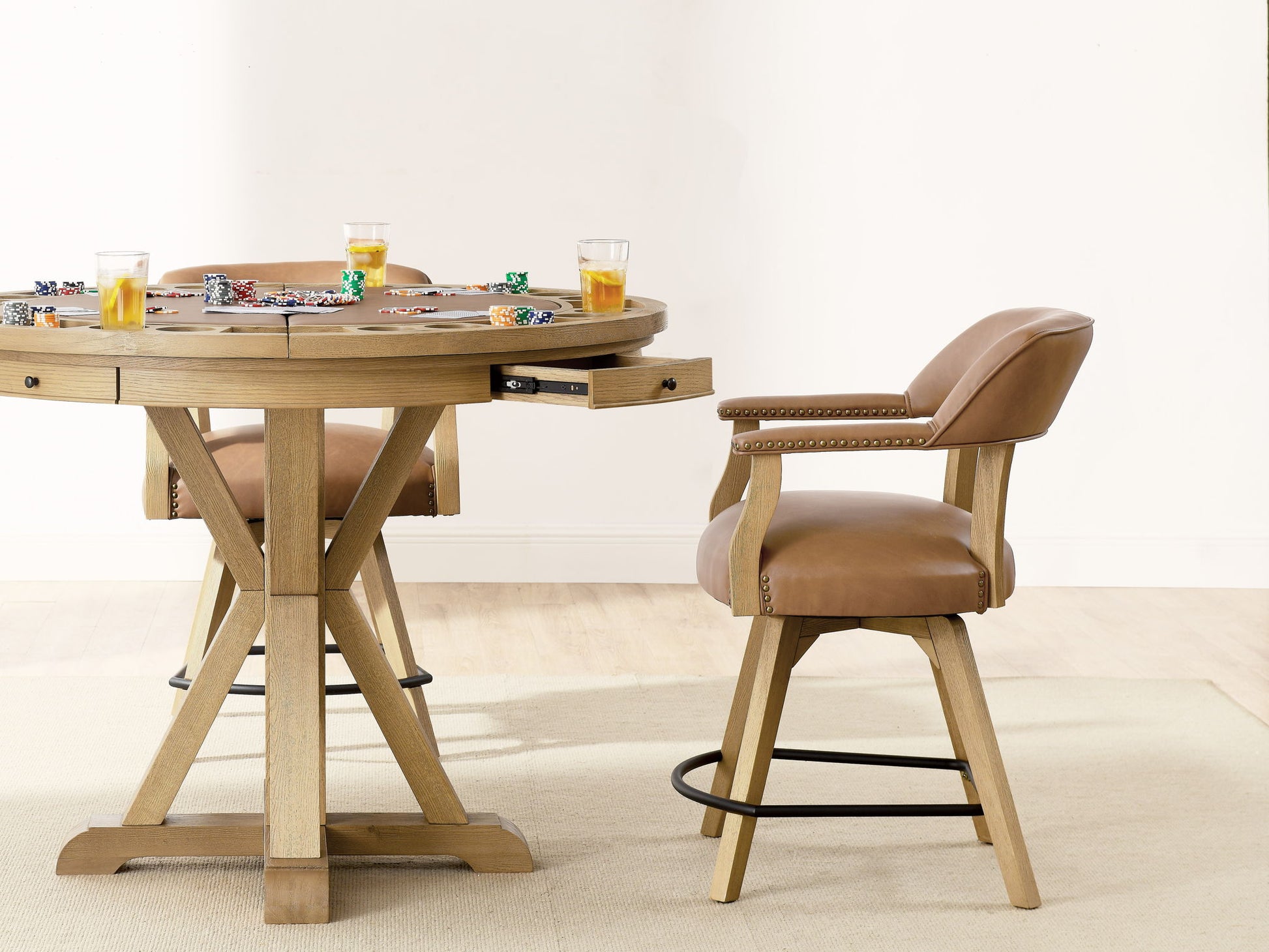 Rylie - 6 Piece Dining Set (Game Top Counter Table & 4 Counter Chairs) - Sand / Brown - Hornell Furniture Outlet