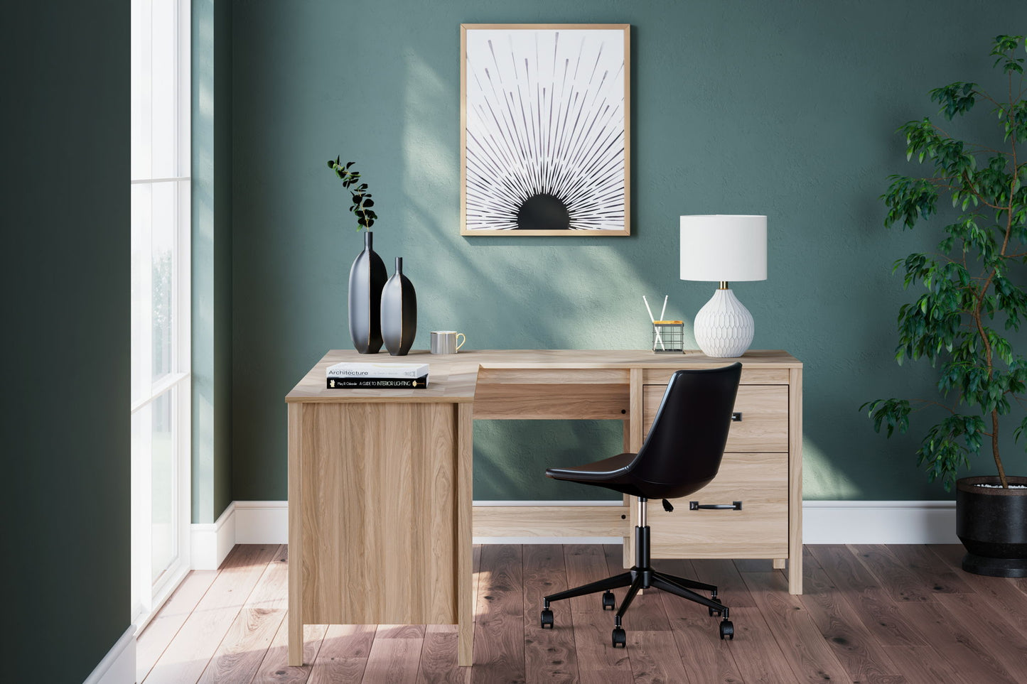 Battelle - Tan - 60" Home Office Desk With Return - Hornell Furniture Outlet